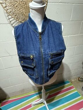 1990 Blue Denim Utility Vest with Front Pockets 1